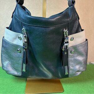 B. Machowsky Hobo Bag Pebbled Leather Convertible Tri-color Shoulder crossbody